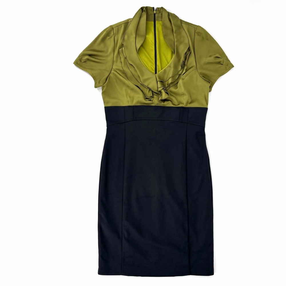 le chateau Chartreuse and Black Short Sleeve Ruffle Neck Wiggle Skirt, Large - Picture 13 of 17